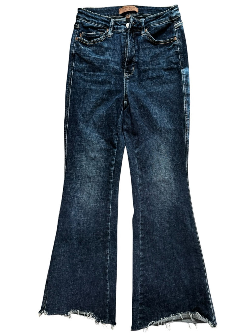 Judy Blue Dark Wash Flare Jeans Size 5/27 Raw Hem Stretch Denim